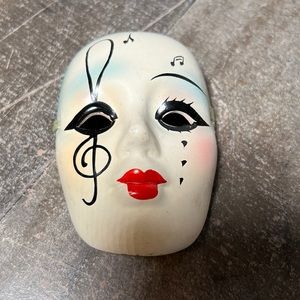 Vintage Miniature Ceramic Face Mask with Musical Notes on Face